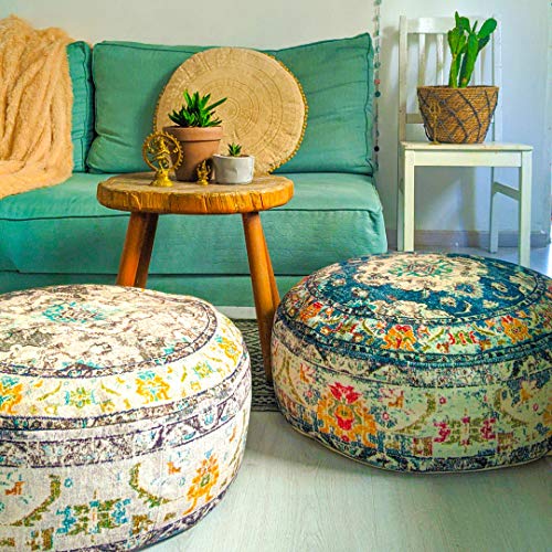 Mandala Life Art Bohemian Yoga Decor Floor Cushion Cover - 24X8 Inches - Round Meditation Pouf Case - Printed Cotton Rug Pillow #TOP4