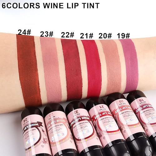 Miniatura 6 de BINGBRUSH Juego de lápices labiales líquidos de vino tinto mate, 6 colores, tinte de labios de vino de larga duración, 24 horas, impermeable,