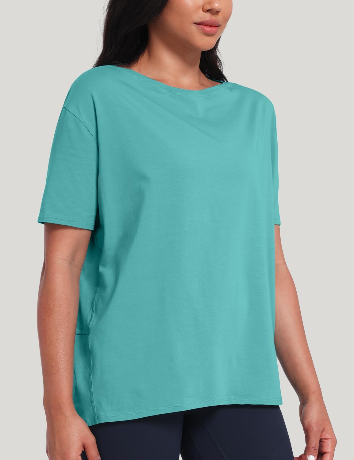 HeyNuts Women's Pima Cotton Short Sleeve Workou Shirt Boat Neck Loose Fit T-Shirts Athletic Tops Casual Shirts - Image 3