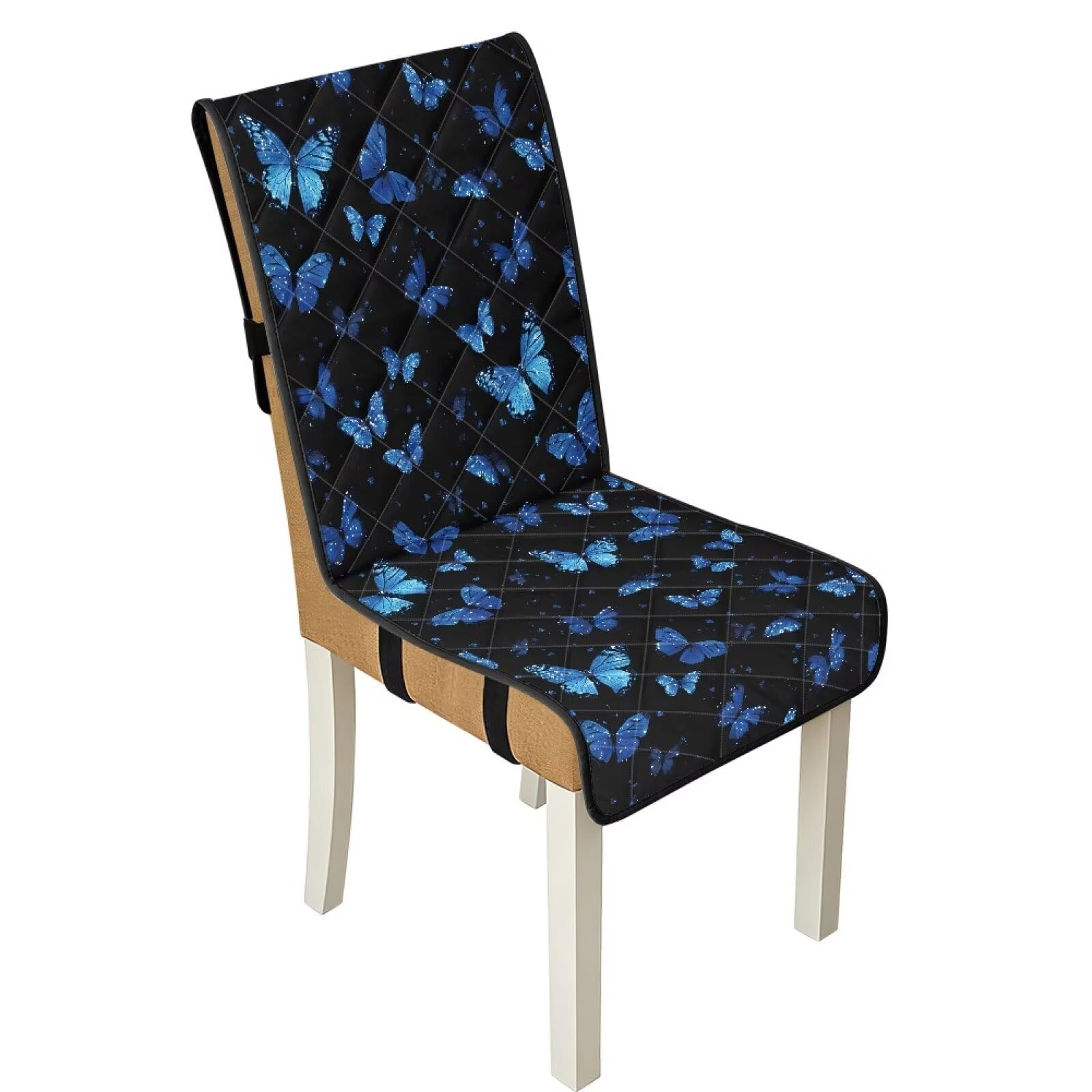 Federa trapuntata per sedia da pranzo con stampa a pois blu, 4 pezzi, antiscivolo, antimacchia, con fascia elastica, per casa, ristorante
