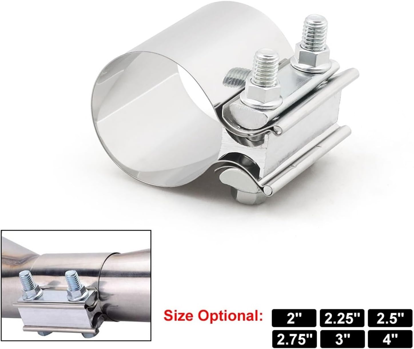 2.0" 2.25" 2.5" 2.75'' 3.0" 4.0" Butt Joint Exhaust Band Clamp Sleeve 304 Stainless Steel Exhaust Sleeve Coupler Step Clamps(2.5INCH)