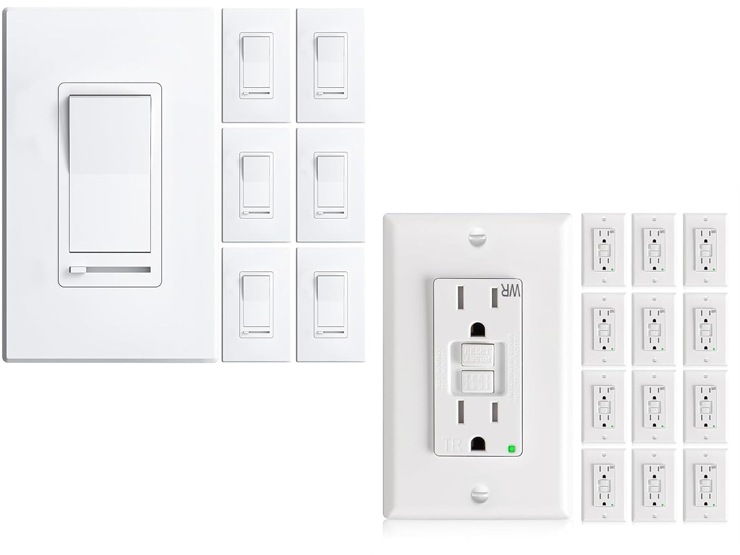 Amico 6 Pack Dimmer Light Switch & Amico 12 Pack 15 Amp GFCI Outlets