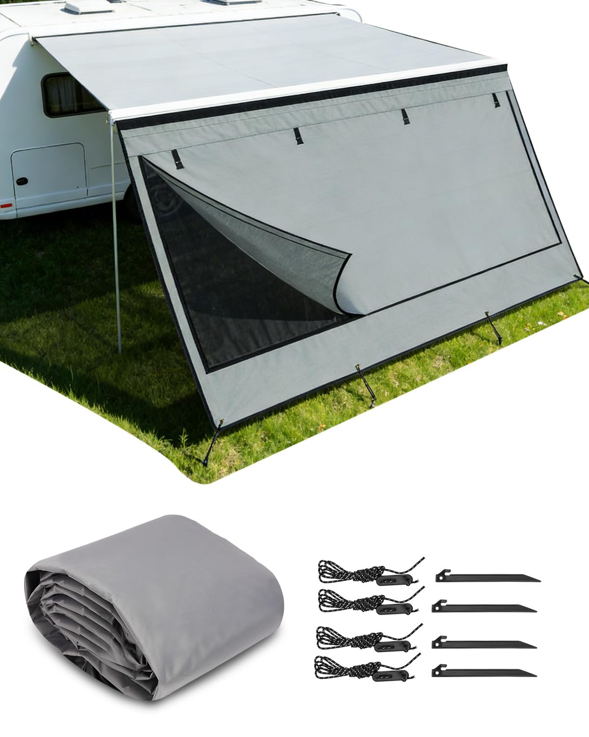 SUPAREE 3,3 x 2m Sonnenschutz Markise Wohnmobil Vorderwand Markise Wohnmobil Sonnensegel Wohnwagen mit Keder Universeller Doppellagig mit Reißverschluss UV Schutz für Wohnwagen RV Camping Auto & Motorrad