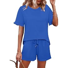 Ivicoer 2 Piece Sets for Women Casual Summer Loungewear Short Sleeve Tops and Elastic Waist Shorts with Pockets