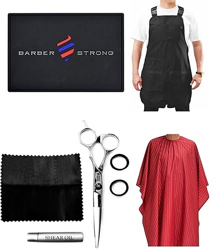 Miniatura 1 de Barber Strong Tijeras de peluquería y la capa de peluquería - Funda de corte de pelo a rayas rojas y blancas, delantal de peluquero extra ancho en