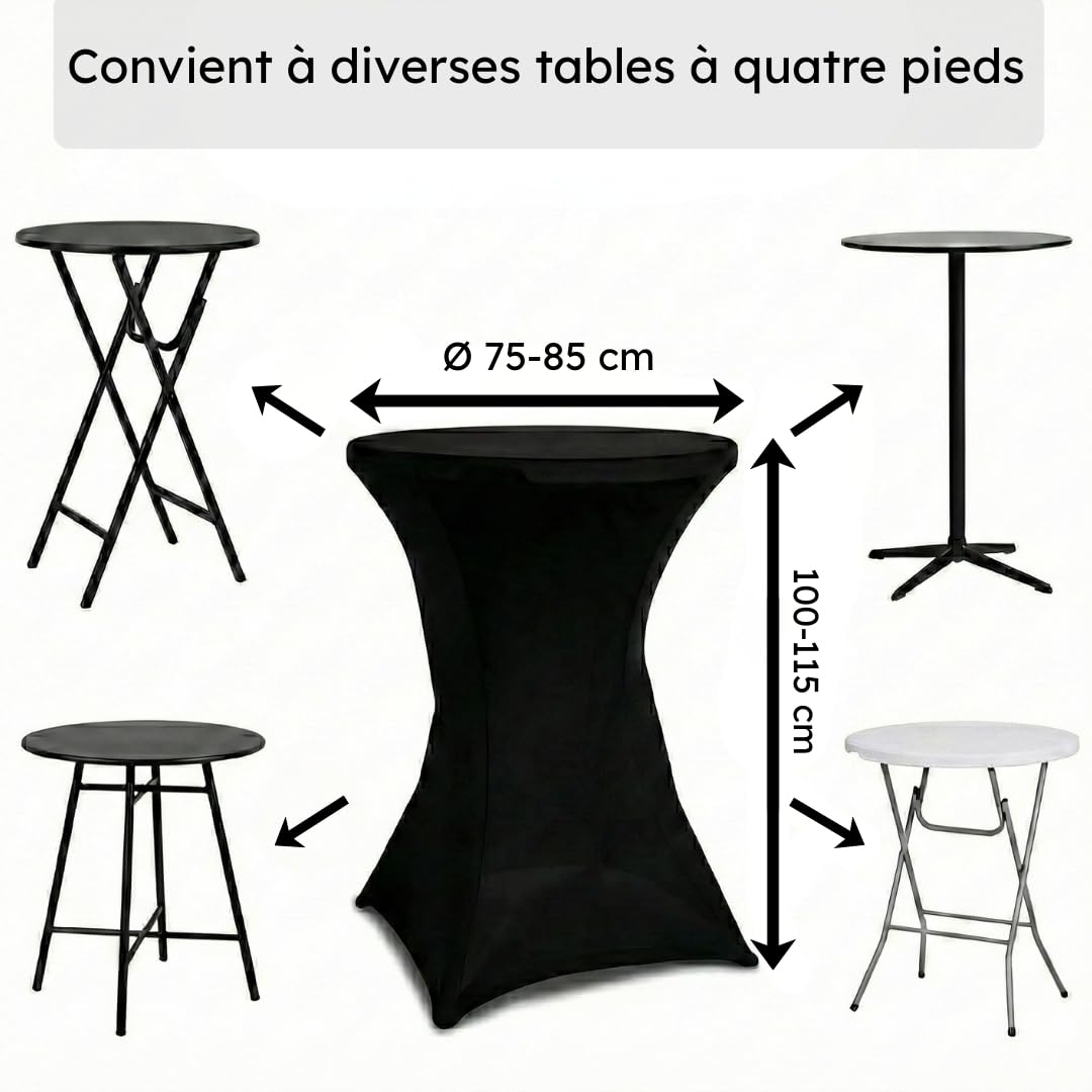 Saaf Jupes de Table Haute de Luxe Noires - Lot de 4 - Housse Extensible pour Table Haute ∅ 80-85 cm - Housse Élastique Lavable - pour Fêtes et Événements