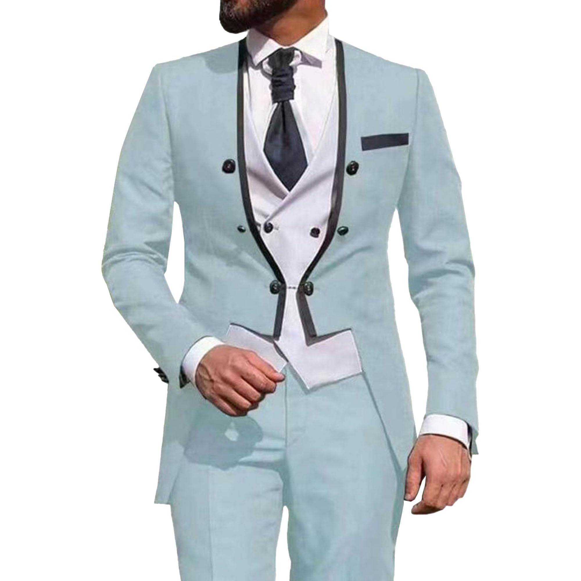 Hombres Irlegal Dobladillo Novio Banquete Set sin Cuello Bola 3 Piezas Smoking Cena De Boda Noche Smoking