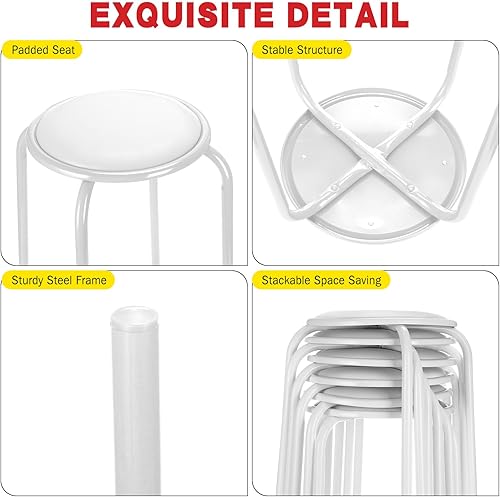 Miniatura 5 de Kigley Taburete apilable de 12 piezas para el aula con asiento acolchado, de metal de varios colores, portátiles, redondos, asientos flexibles para