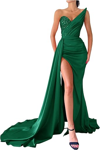 Strapless Mermaid Prom Dresses Beaded Slit Party Dress