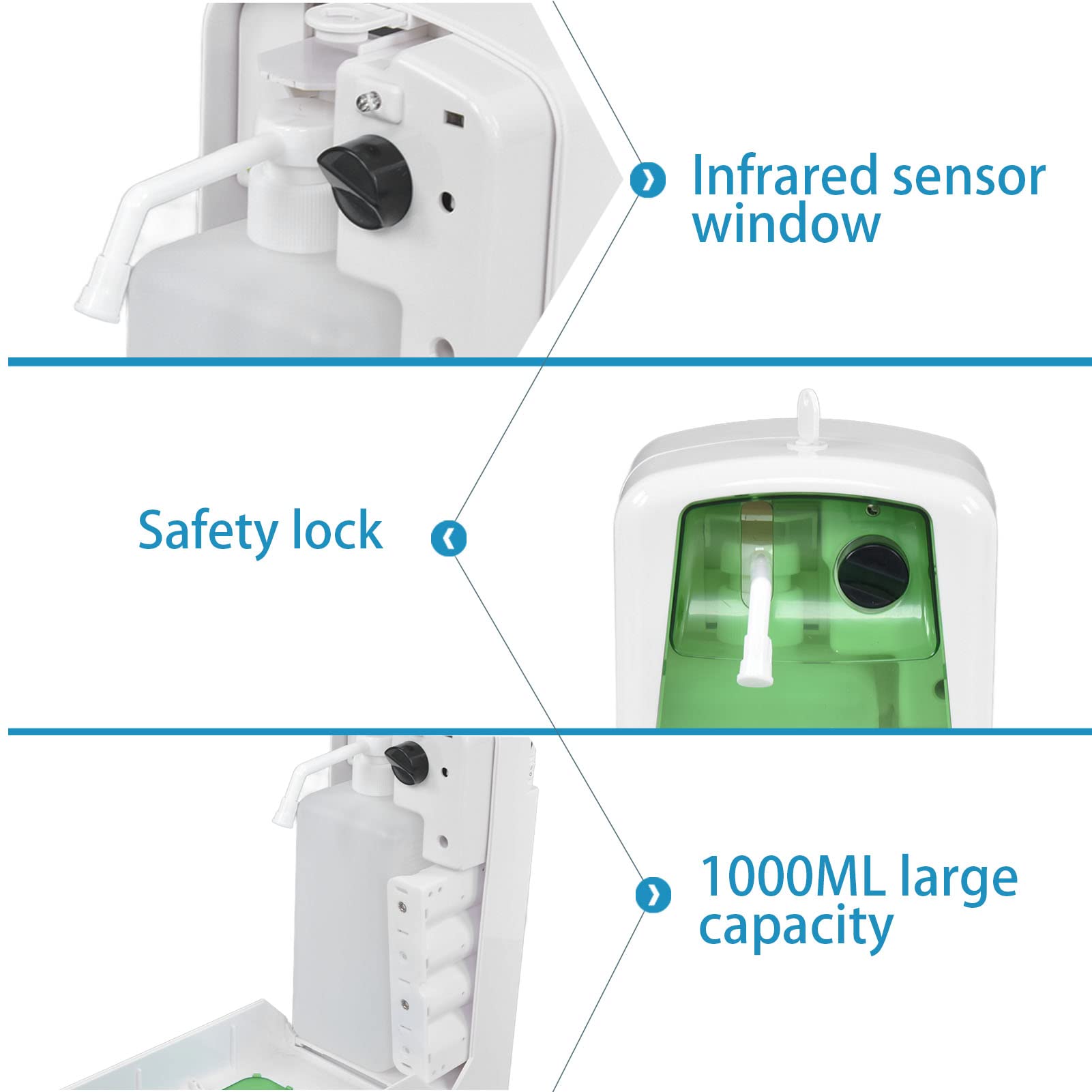 Dispenser automatico di sapone da 1000 ml con sensore a infrarossi sensibil