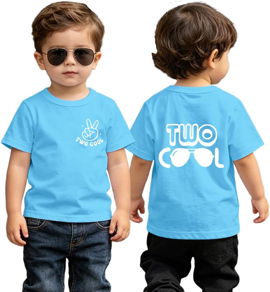 2nd Birthday Shirt Baby Boys Girls Two Cool Birthday Shirt Second Bday Party Outfit Round Short Sleeve Cotton Tee Top