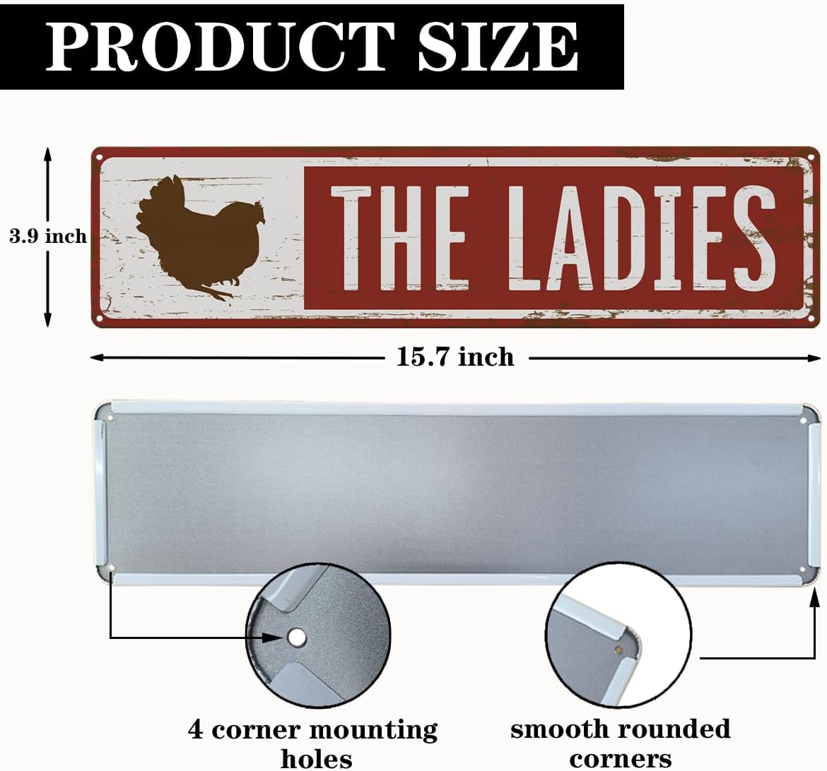 Rustic Farmhouse Style Chicken Coop Sign, Metal Outdoor Chicken House Signs, The Ladies Funny Chickens Coop Signs, Retro Metal Tin Sign, Farmhouse Decor, Backyard Hen House Gift 15.8x4 Inch image 2