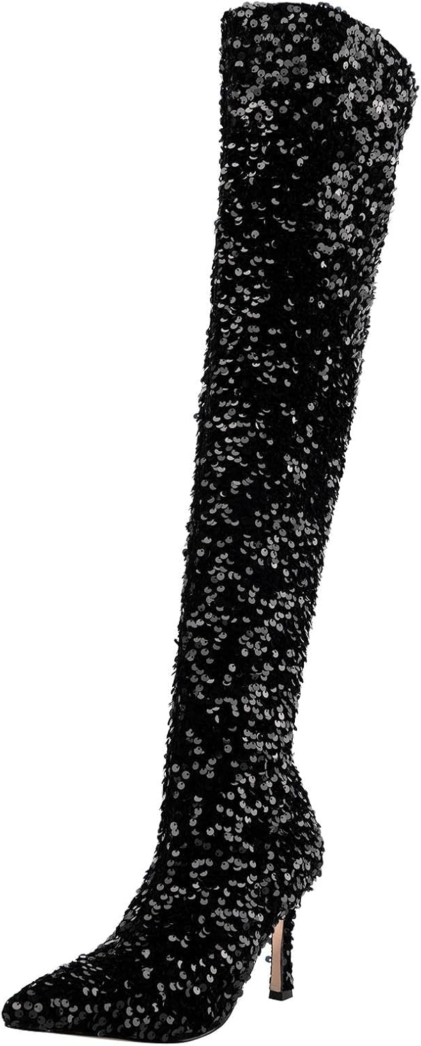 SO SIMPOK Sequins Over The Knee Boots for Women Stiletto Heel Thigh High Boots Party Dance Knee High Boots