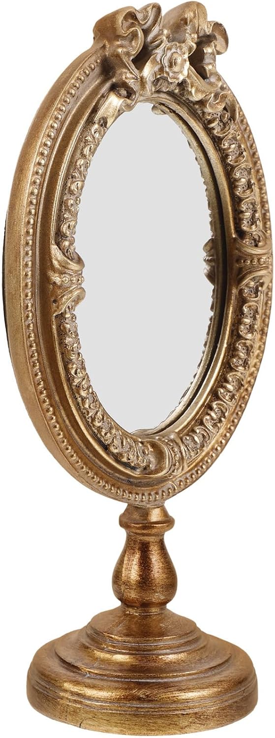European Style Decorative Vanity Table Mirror Resin Portable Handheld Prop