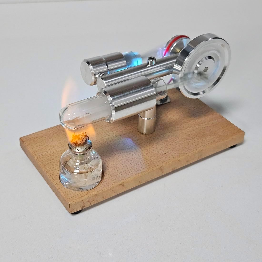 Stirling Engine Kit, γ-Type Stirling Engine Generator Model with Dropper LED Lights, Desktop Display Physics Science Experiment for Youth Adult