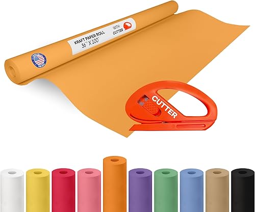 Vista 185 de Rollo de papel kraft marrón de 24 x 1800 pulgadas (150 pies) con cortador, papel de calidad fabricado en Estados Unidos, 50 libras de grosor