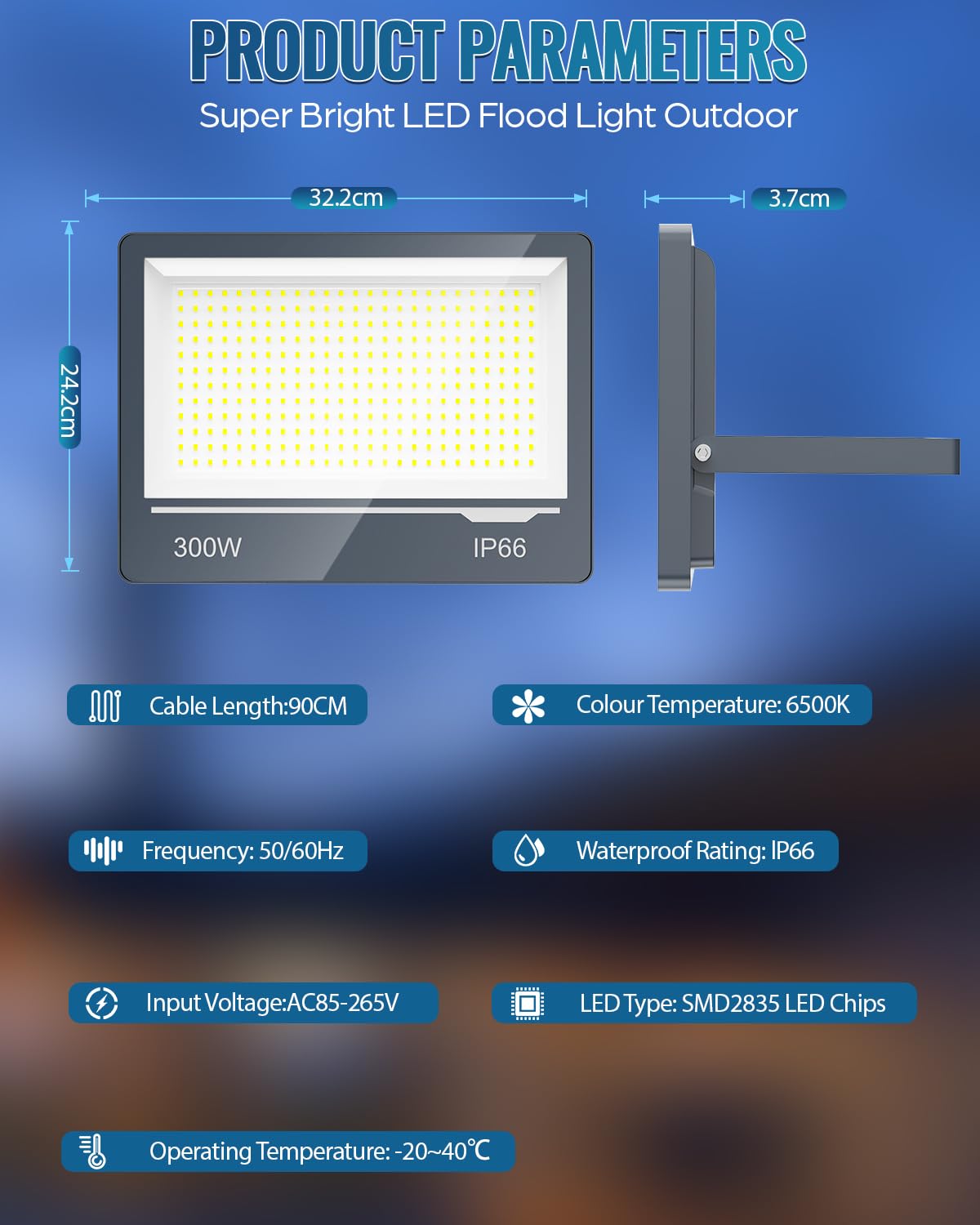 LED Strahler Außen 300W 30000LM 2 Stücke - Superhell LED Scheinwerfer Fluter Außen 6500K Kaltweiss Flutlichtstrahler IP66 Wasserdicht Aussenstrahler Hofbeleuchtung für Garten
