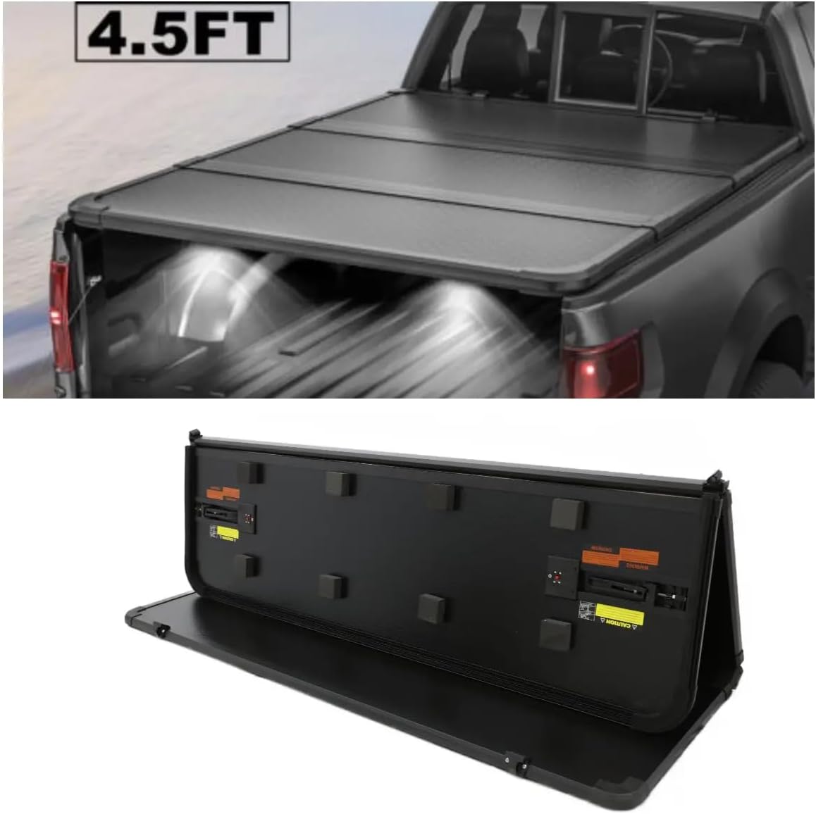 4.5' (54.4") Hard Tri-Fold Truck Bed Tonneau Cover Compatible with 2022-2025 Ford Maverick Pickup Truck Bed Cover with LED Lights