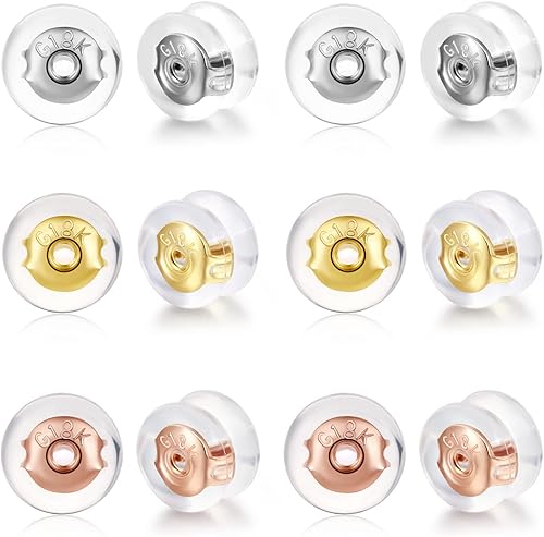 Moconar Respaldos de Aretes de Oro de 18K con Cierre Seguro para Pendientes, Respaldos de Silicona de Repuesto para PendientesOrejas Caídas,