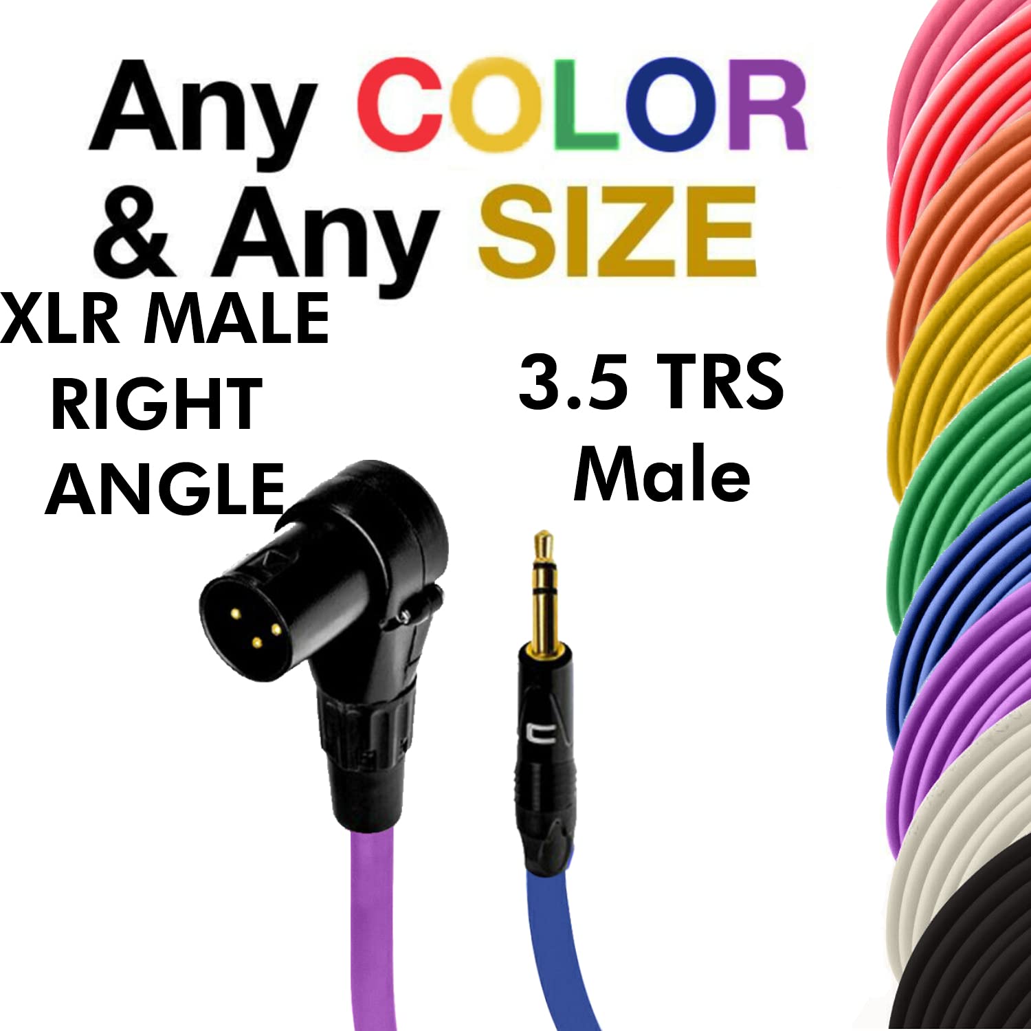 COLUBER CABLE Right Angle 3-Pin XLR Male to 3.5 TRS Male - 30 Feet - Black - Pro 3-Pin Microphone Connector for Powered Speakers, Audio Interface or Mixer for Live Performance & Recording