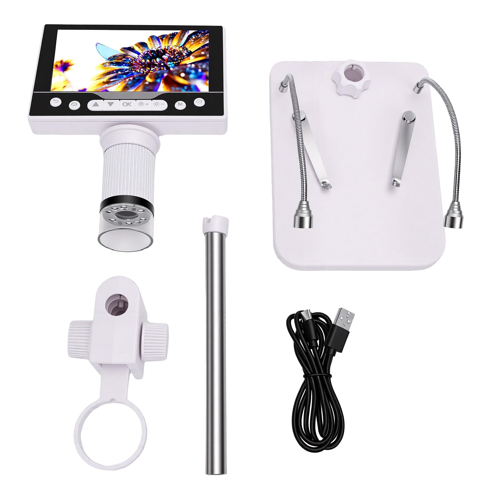 Digitales Mikroskop, 1000-faches Münzmikroskop mit 5-Zoll-1080P-LCD-Bildschirm, 8 Einstellbaren LED-Leuchten, Wiederaufladbare USB-C-Mikroskopkamera für Münzsammlung,