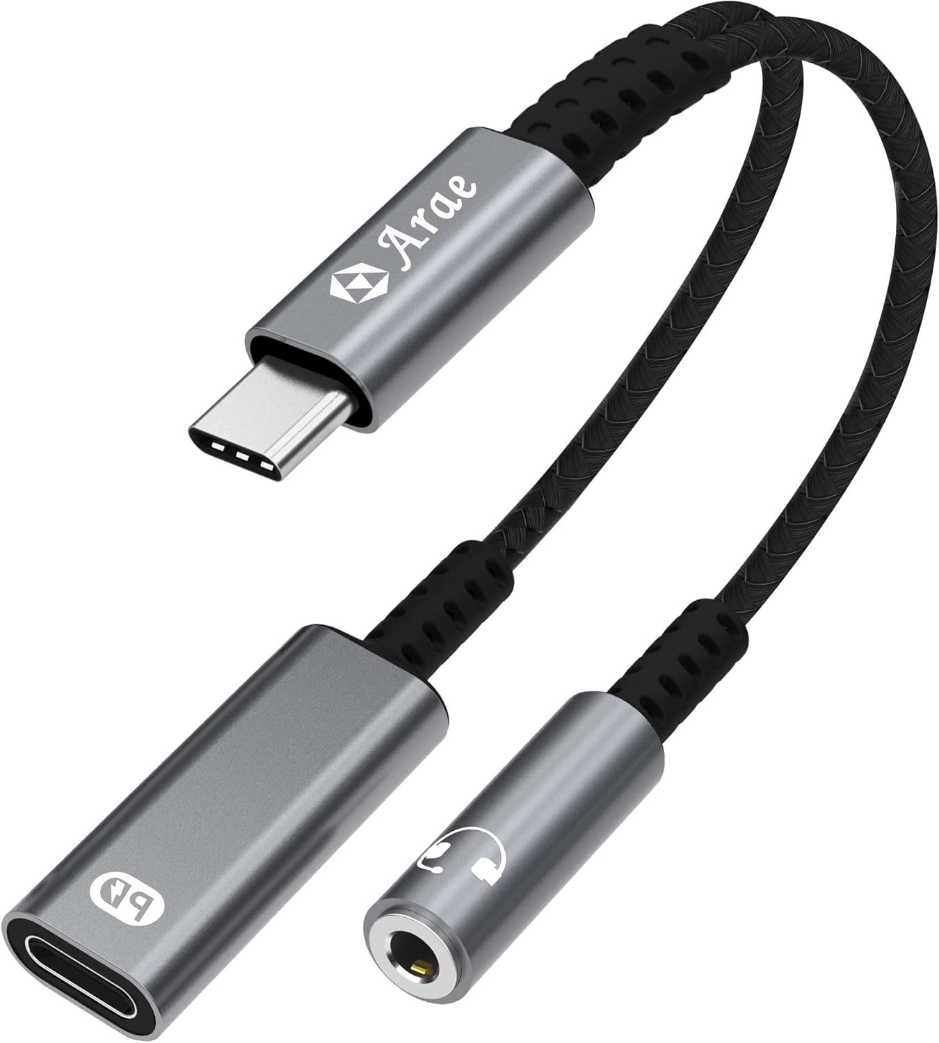 Arae USB Type C to 3.5mm Headphone and Charger Adapter, 2