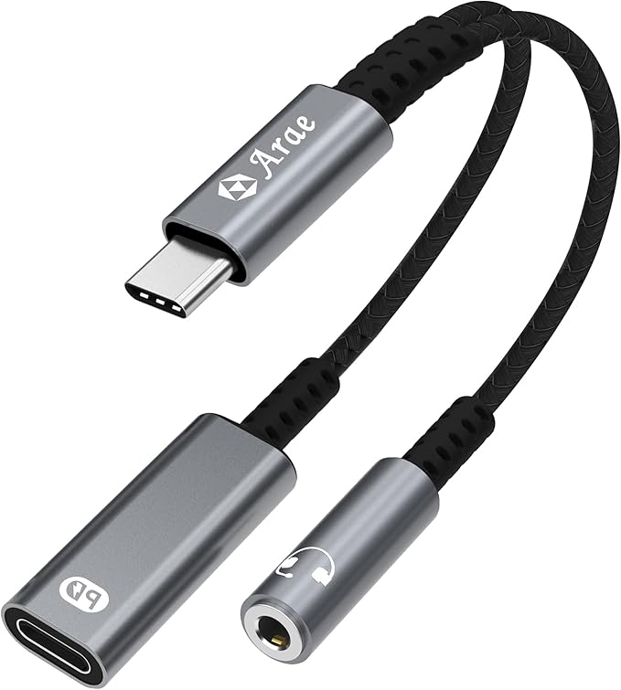 Arae Adaptateur USB Type C vers 3,5 mm pour Casque et Chargeur, Câble 2