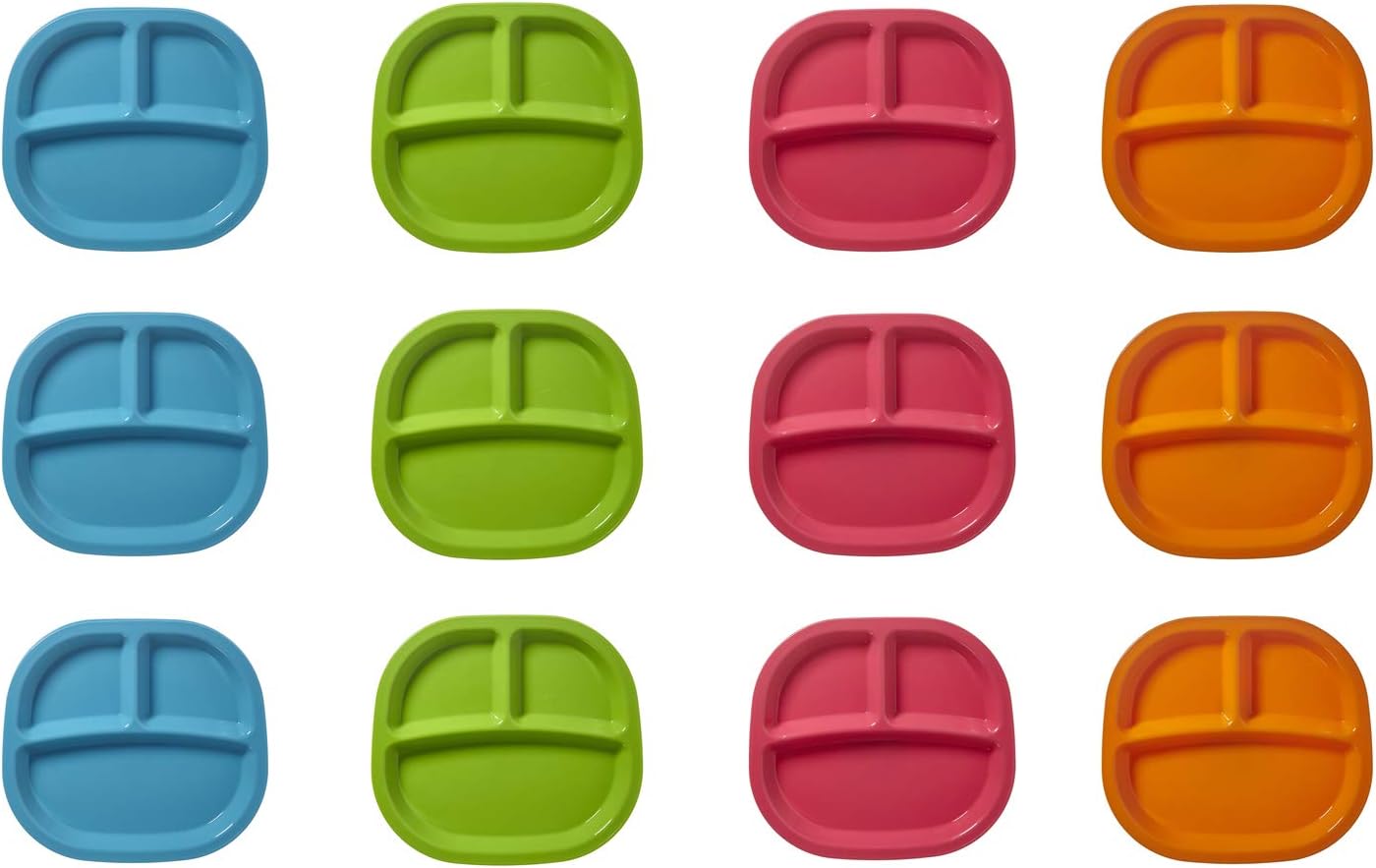 Harmony 3-Compartment Divided Plastic Kids Tray | set of 12 in 4 Calypso Colors : Baby