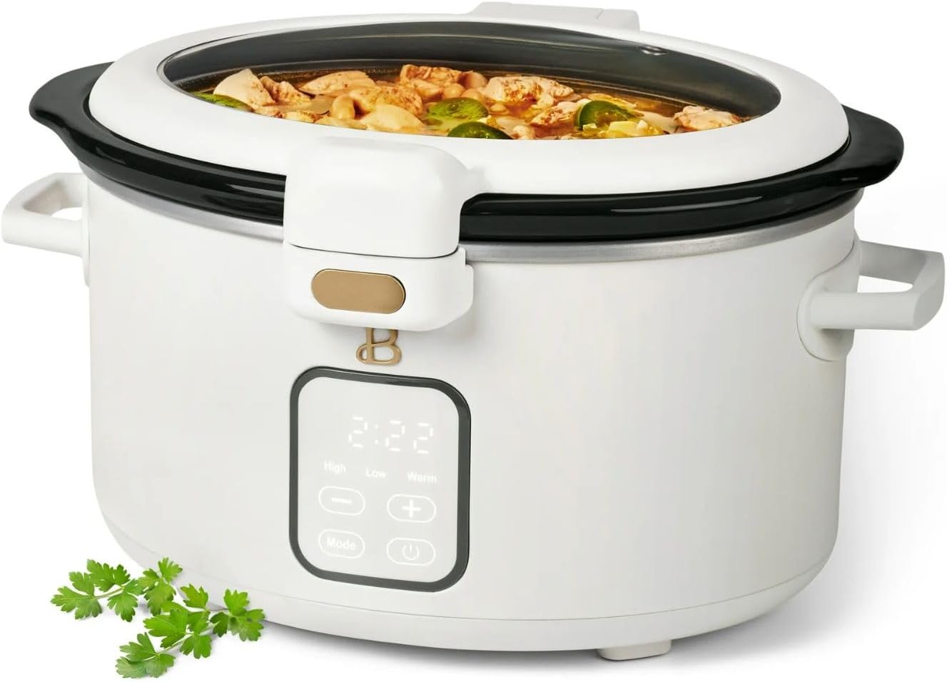 4QT Programmable Slow Cooker with Hinged Lid, Touch Display, Multiple Heat Settings, Ideal for Family Meals