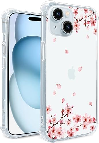 Miniatura 8 de Hi Space Funda para iPhone 15 Plus de 6.7 pulgadas 2023, diseño de flor de cerezo rosa para iPhone 15 Plus para mujeres y niñas, funda floral rosa
