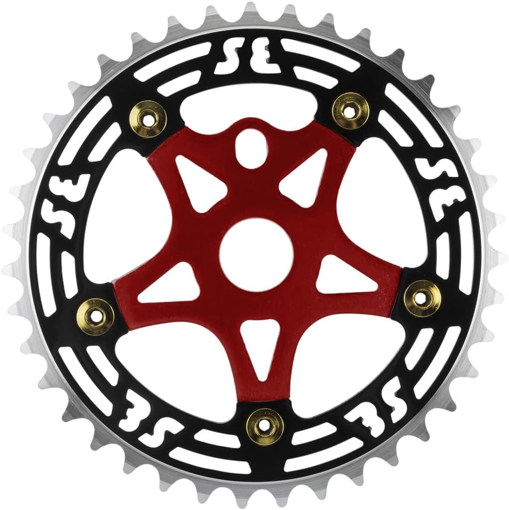 SE BIKES One Piece Alloy Chainring & Spider - 39T, 1/8 - Black/Red - P107-39T + AP13