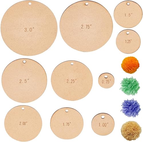 BENECREAT 20 piezas de 10 tamaños para hacer pompones de madera, herramienta para hacer pompones, bola redonda plana, juego de herramientas para
