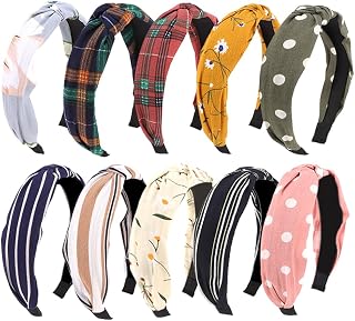 AOPRIE 10 Pack Women's & Girls' Solid Color Turban Wide Headbands with Knots