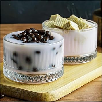 6-Piece Crystal Patterned Glass Bowl Set - For Transparent, Dessert and Appetizer Presentation, Dishwasher Safe, Modern Design