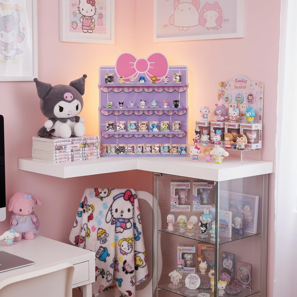 Display Shelf Compatible with Funko Bitty Kitty Series, Kitty Bow Design Organizer for Bitty Pop, Wallmountable Cute Bow Shape, Displays 31 Bitty Pops