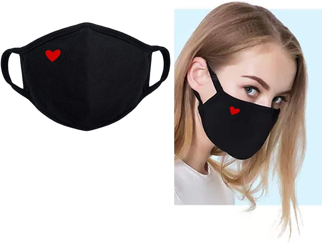 comfso 5 Pack Cute Heart Cloth Face Masks, Face Masks Reusable and Breathable Face Cotton Covering with Nose Bridge Wire for Men Women Adult