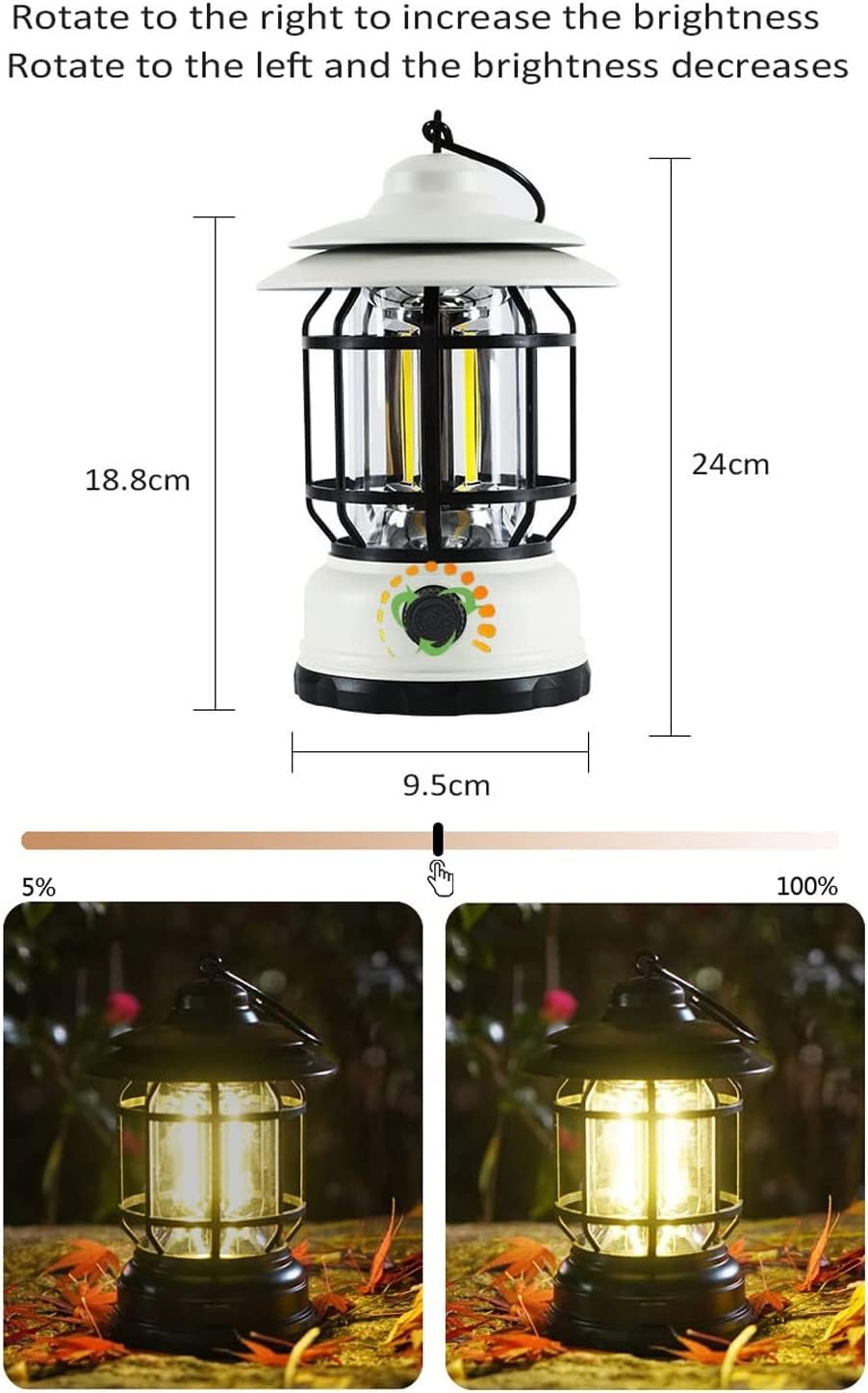 Linterna de camping recargable, LED ultrabrillante, impermeable, 2 modos de luz, luz portátil para tienda de campaña, emergencia, pesca, senderismo, cortes de energía