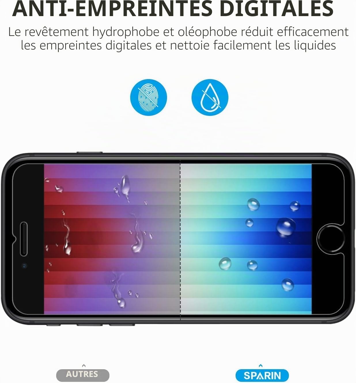 SPARIN 2 Pièces Verre Trempé Pour iPhone SE 2022/2020 et iPhone 8/7/6/6s, Film 2.5D, Protection Ecran iPhone 4.7 Pouces,9H Dureté,Sans bulles