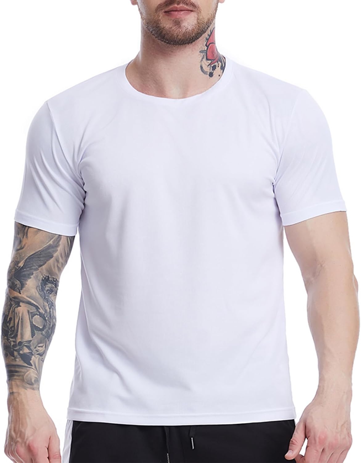 Men's Mesh Crew Neck Short-Sleeve Workout T-Shirts Breathable Active Tee Tops (White, XX-Large)