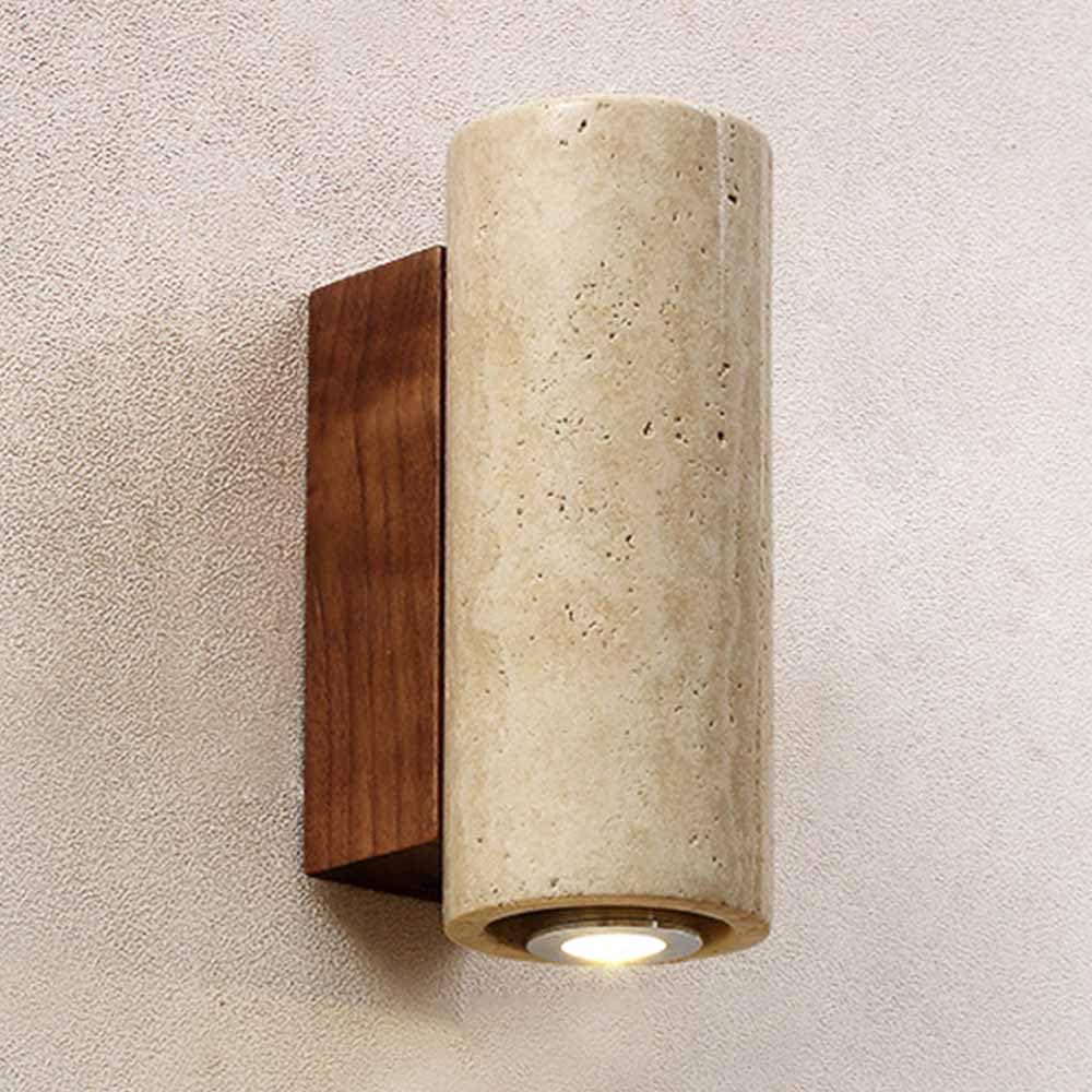 Granestner Nordic Cylinder Wall Light, Natural Metal Sconce, Hardwired Bedside Lamp, E27 Indoor Spotlight, Modern Wall Washer for Living Room & Hallway Lighting (Wood Grain 16cm)
