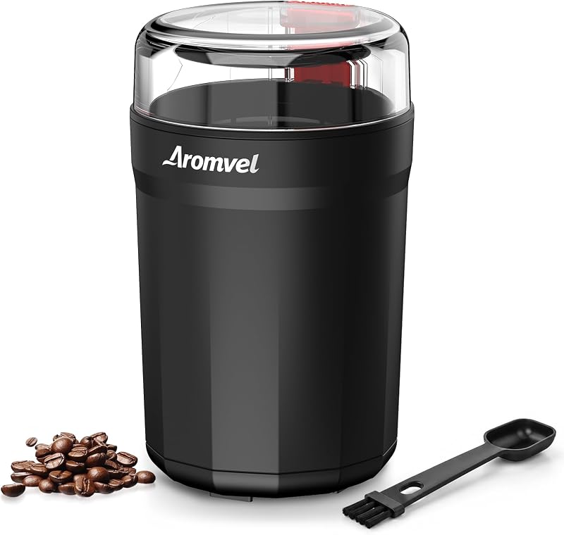 Electric Coffee Grinder, 2-in-1 Cleaning Brush & Scoop, Safety Lid | One Touch Coffee Mill with Stainless Steel Blades, Adjustable Coarse to Fine for Coffee Beans, Spice & Dry Grinding