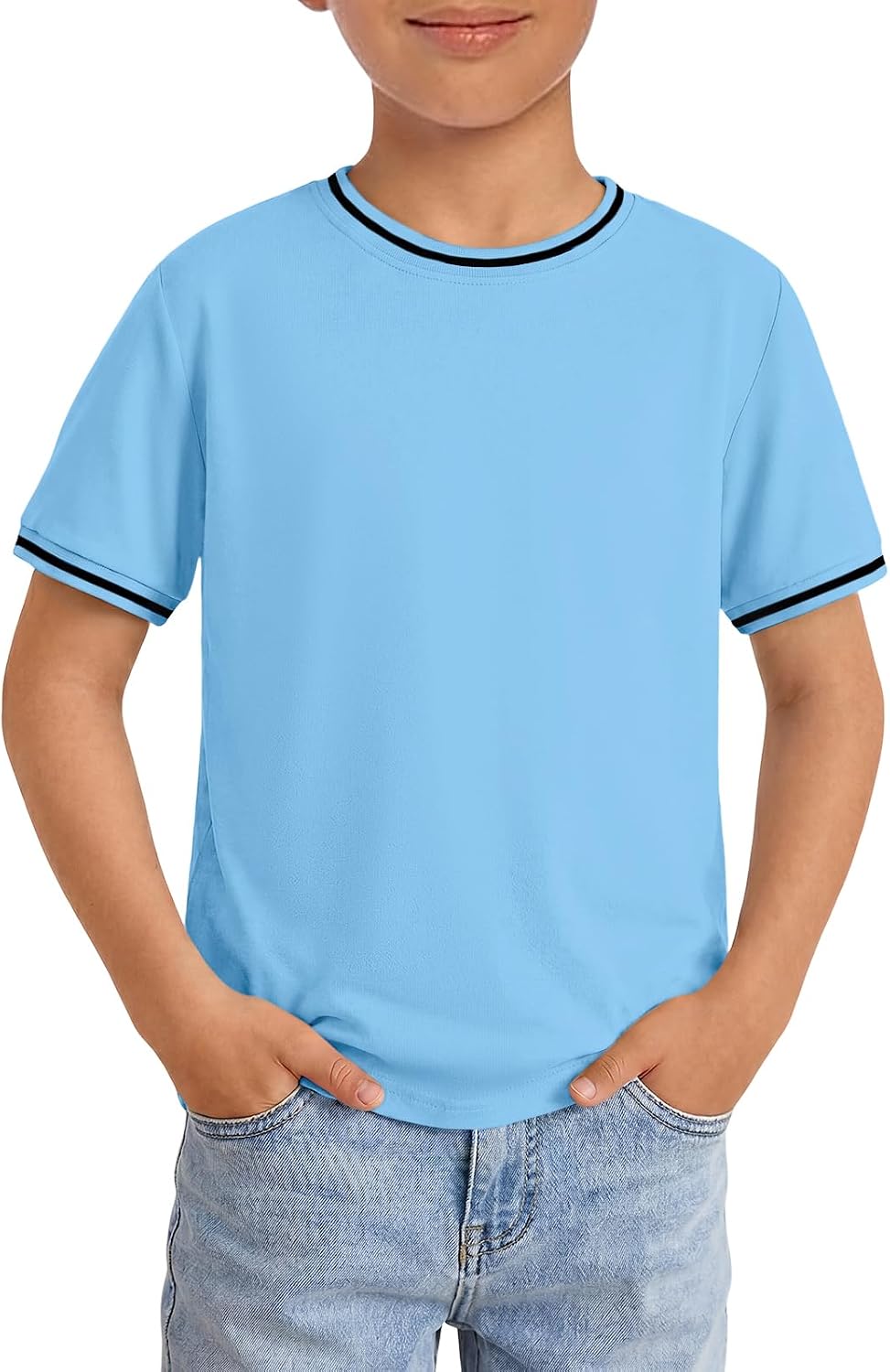 Haloumoning Boys Short Sleeve T-Shirts Kids Casual Summer Crewneck Shirts Fashion Tops Tees 5-14 Years