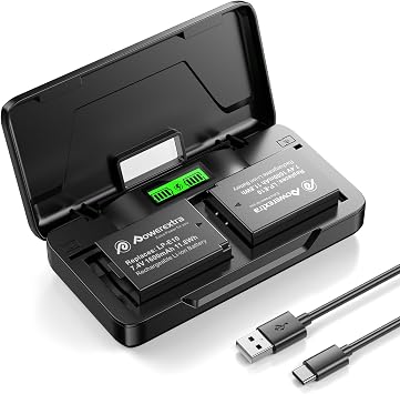 LP-E10 Battery Charger Kit - 20W PD Fast Charging, 1600mAh Dual Batteries Compatible with Canon Rebel T3 T5 T6 T7 T100 Kiss X50 X70 1100D 1200D 1300D Camera