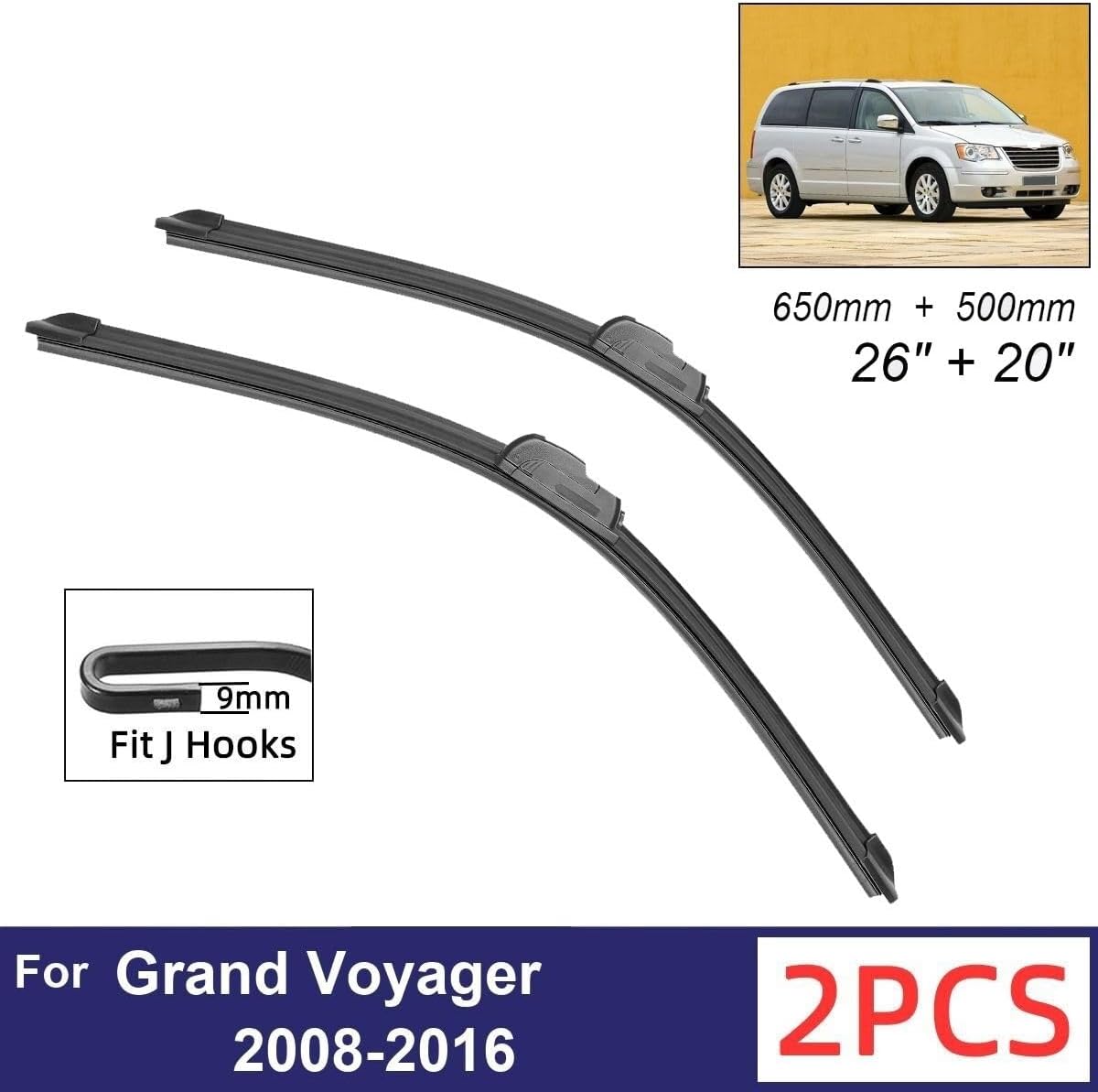 Car Wiper Compatible with Chrysler Grand Voyager 2008-2016 Front Wiper Blades Soft Rubber Windscreen Wipers Auto Windshield 26'' 20'' 650 500mm (Color : 4 wipers)