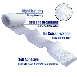 Baisunt 6 Pack 3 Inches Cohesive Bandage Self Adhesive Wrap Elastic Self Adherent Vet Wrap Breathable Self Stick Tape for Wrist, Ankle, Sports, Tatoo Wrap(5 Yards, White)
