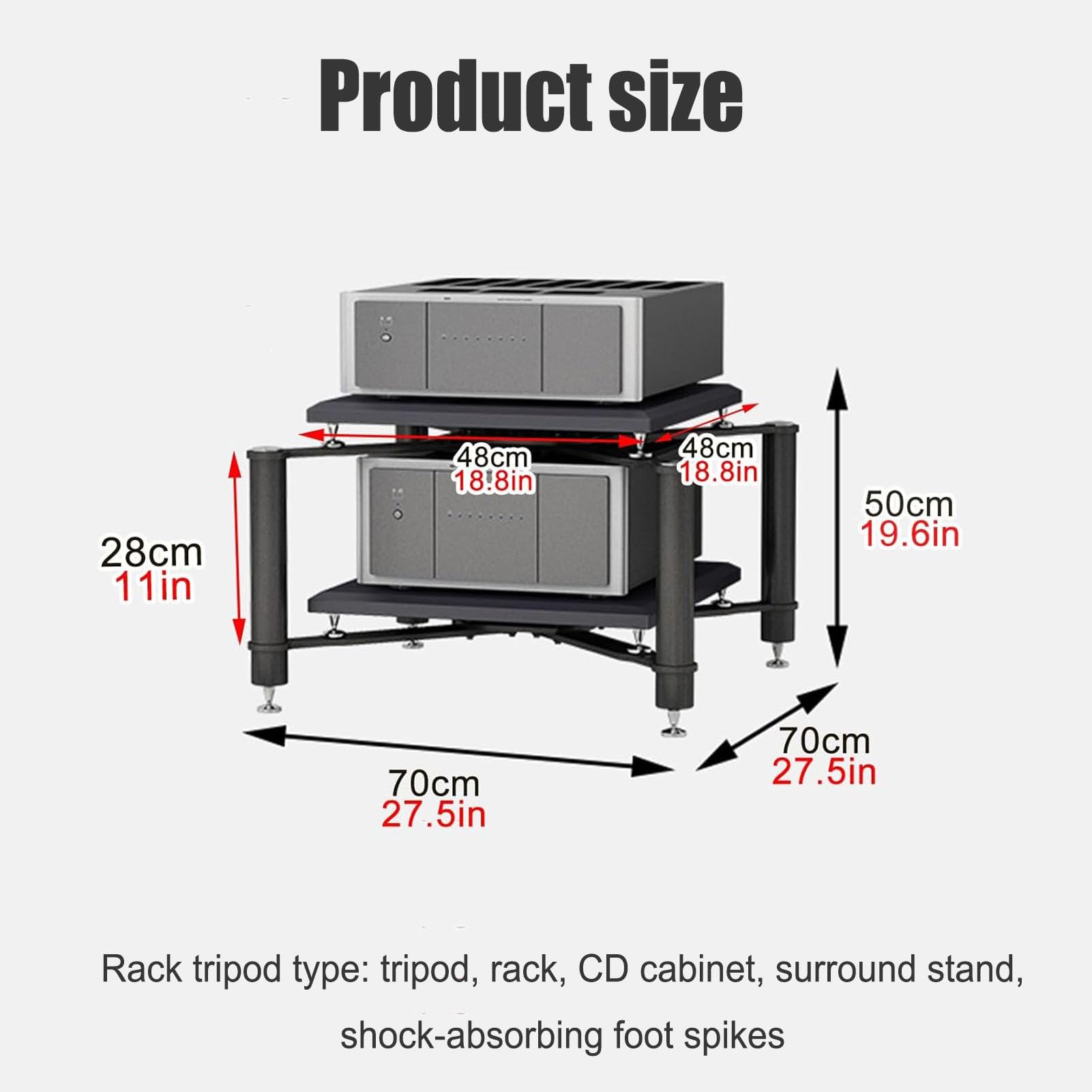 Audio-schrank, Hifi-rack, Av-regal, 1/2-stöckiger Mdf-tv-ständer – Stabiler Plattenspieler-ständer Mit Platz Für Drucker – Multifunktionales Möbel Für Home-entertain(Size:70*70*50cm(2Tier),Color:Weiß)