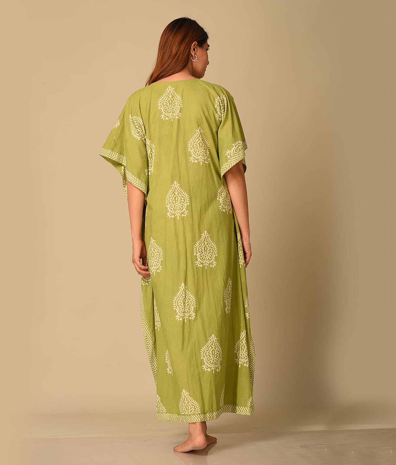 Cotton Maternity Kaftan Nighty Gown | Stylish Pregnancy Loungewear | Jade Green Mom-to-Be Kaftans