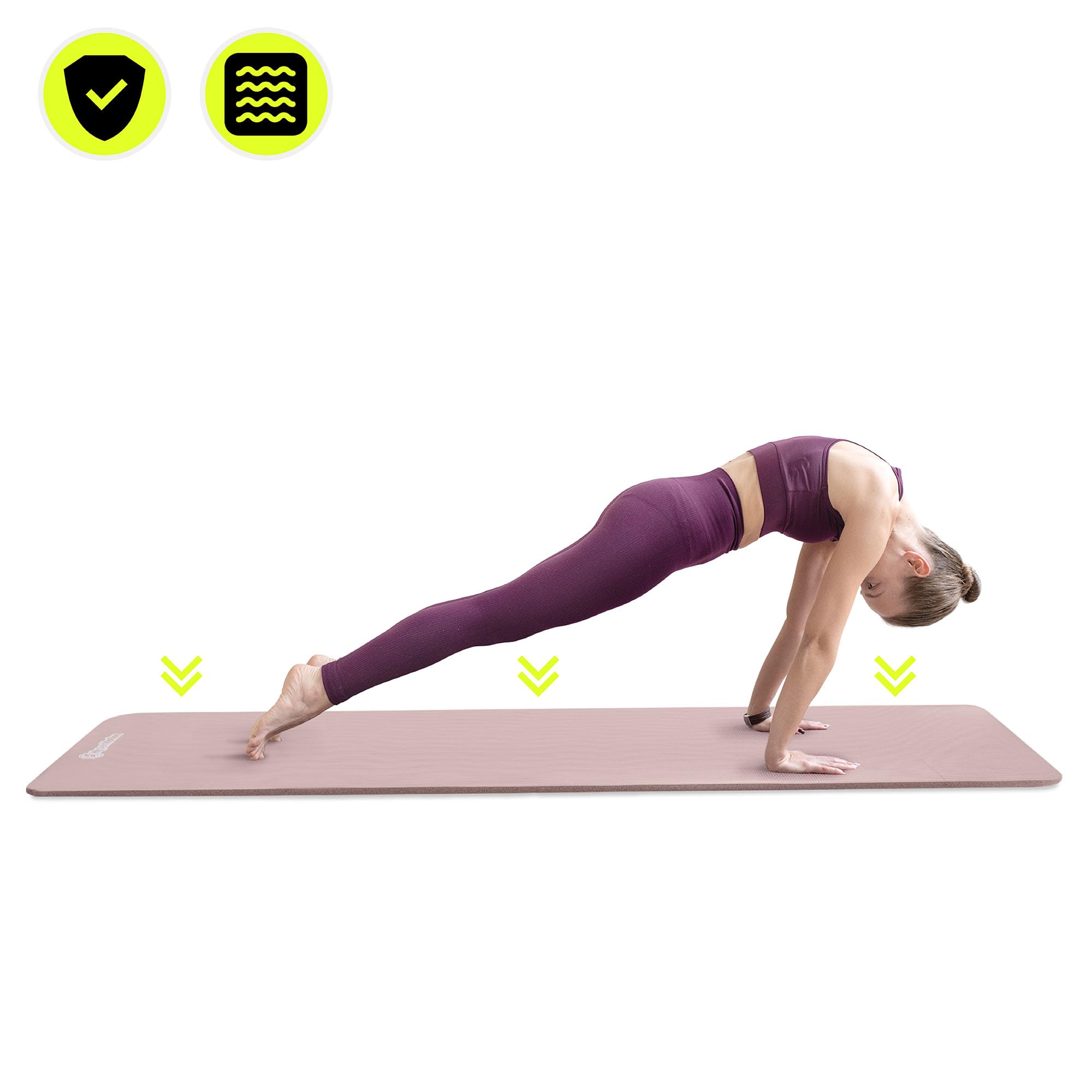 HyperMotion Mata do Ćwiczeń Fitness i Jogi NBR 183x61x1,5 cm Brudny Róż, Antypoślizgowa 15 mm, z Paskiem do Ćwiczeń i Przenoszenia, Gruba Mata do Jogi, Pilates i Stretchingu