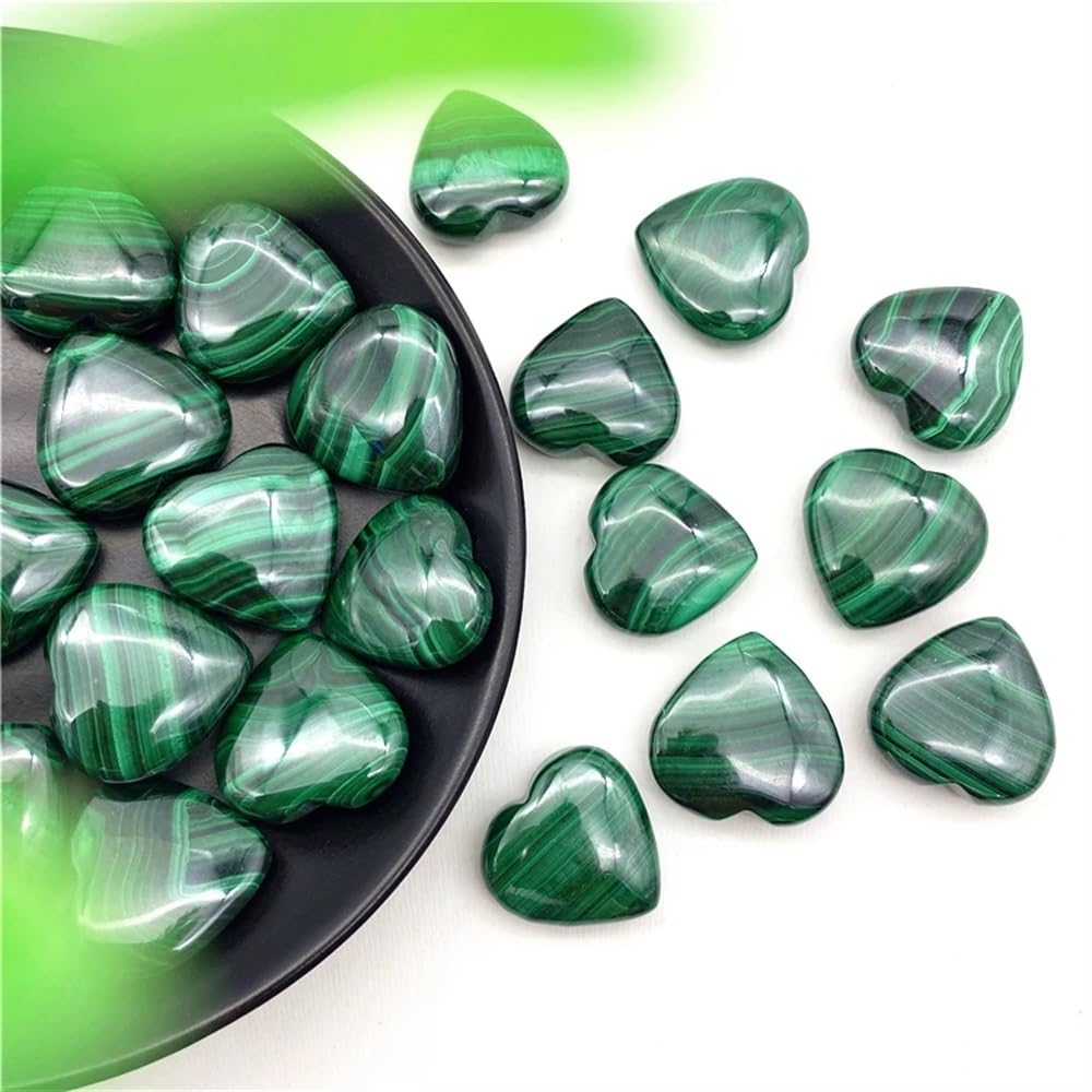 AtkitS Minéraux décoratifs en malachite naturelle en forme de cœur en cristal vert poli