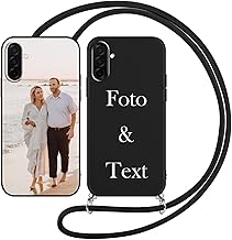 Yoedge Mobile Phone Chain Personalised Mobile Phone Case for Samsung Galaxy A56 Black Case with Strap Cord 6.7 Inches, Customise Yourself with Photo Picture Text Protective Cover for Samsung A56 Case